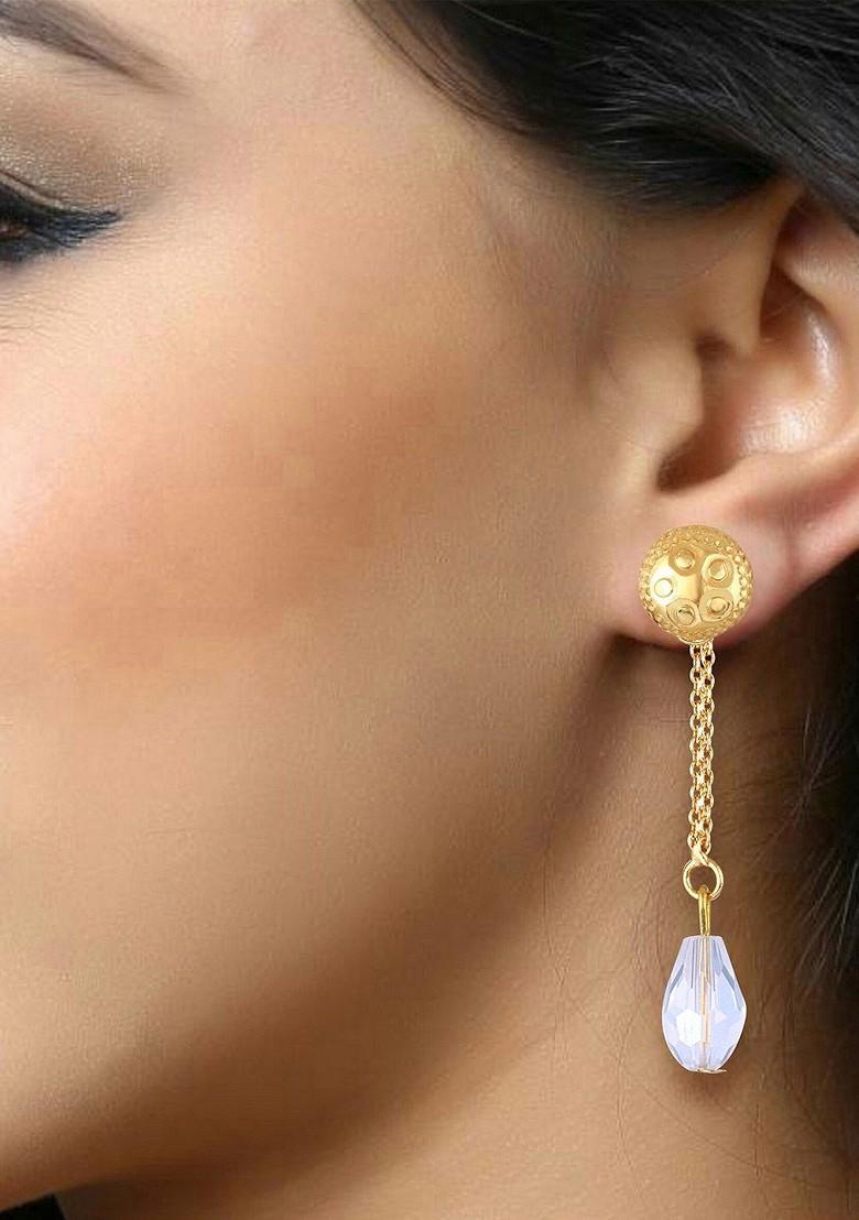Gold Plated Crystals Studded Circular Drop Earrings