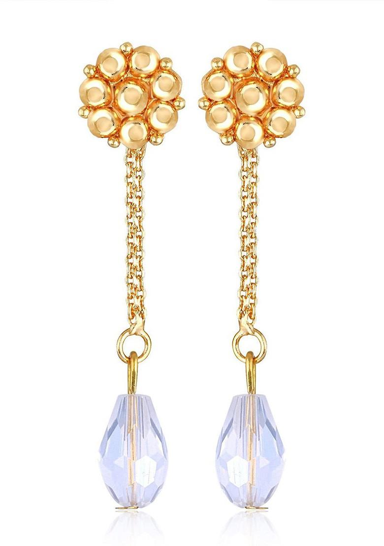 Gold Plated Crystals Studded Floral Shaped Drop Earrings