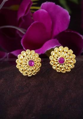 Gold Plated Floral Cz Studded Studs Earrings