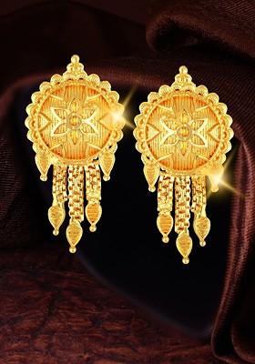 Gold Plated Floral Shape Drop Earrings
