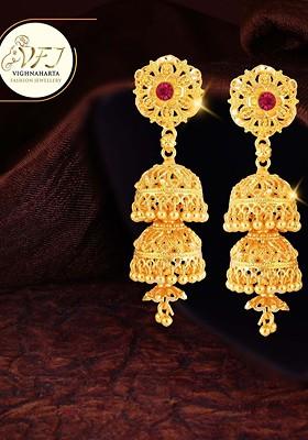 Gold Plated Artificial Stones Dome Shaped Jhumkas