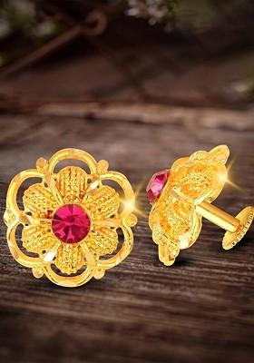 Gold Plated American Diamond Studded Floral Studs Earrings