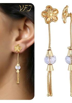Gold Plated Artificial Beaded Contemporary Shaped Drop Earrings
