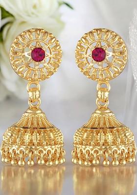 Gold Plated Artificial Stones Studded Dome Jhumkas