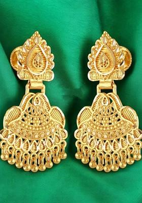 Gold Plated Sizzling Artificial Beaded Teardrop Shaped Drop Earrings