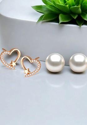 Set Of 2 Gold Plated Artificial Stones Studded Heart Shaped Studs