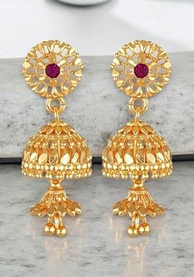 Gold Plated Cubic Zirconia Stone Studded Dome Shaped Jhumkas