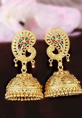 Gold Plated Stone Studded Dome Shaped Jhumkas