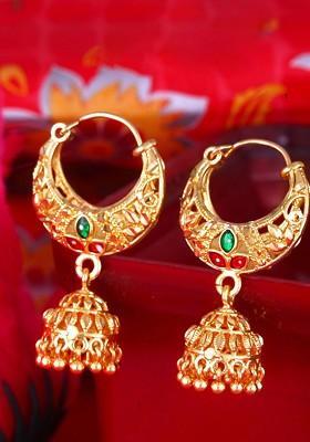 Gold Plated Stone Studded Dome Shaped Jhumkas
