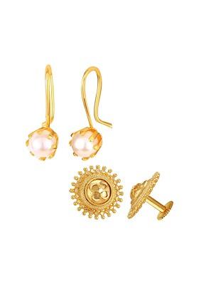 Set Of 2 Gold Plated Contemporary Pearls Drop Earrings