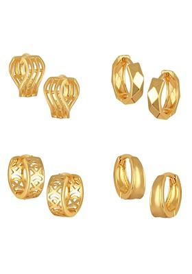 Set Of 4 Gold Plated Contemporary Hoop Earrings