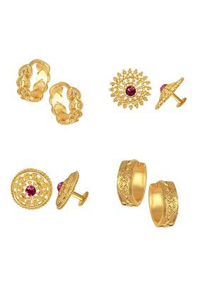 Set Of 4 Gold Plated Brass Cubic Zirconia Contemporary Studs Earrings
