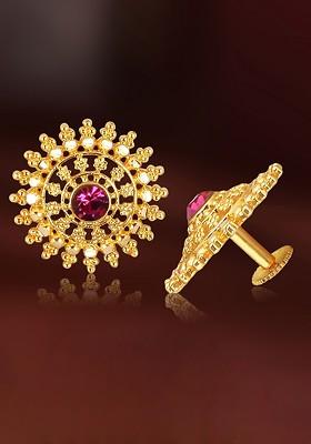 Cubic Zirconia Gold Plated Circular Shaped Studs Earrings