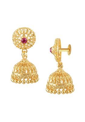 Set Of 2 Gold Plated Cubic Zirconia Studded Dome Shaped Jhumkas