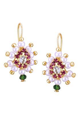 Gold Plated Cubic Zirconia Studded Contemporary Drop Earrings