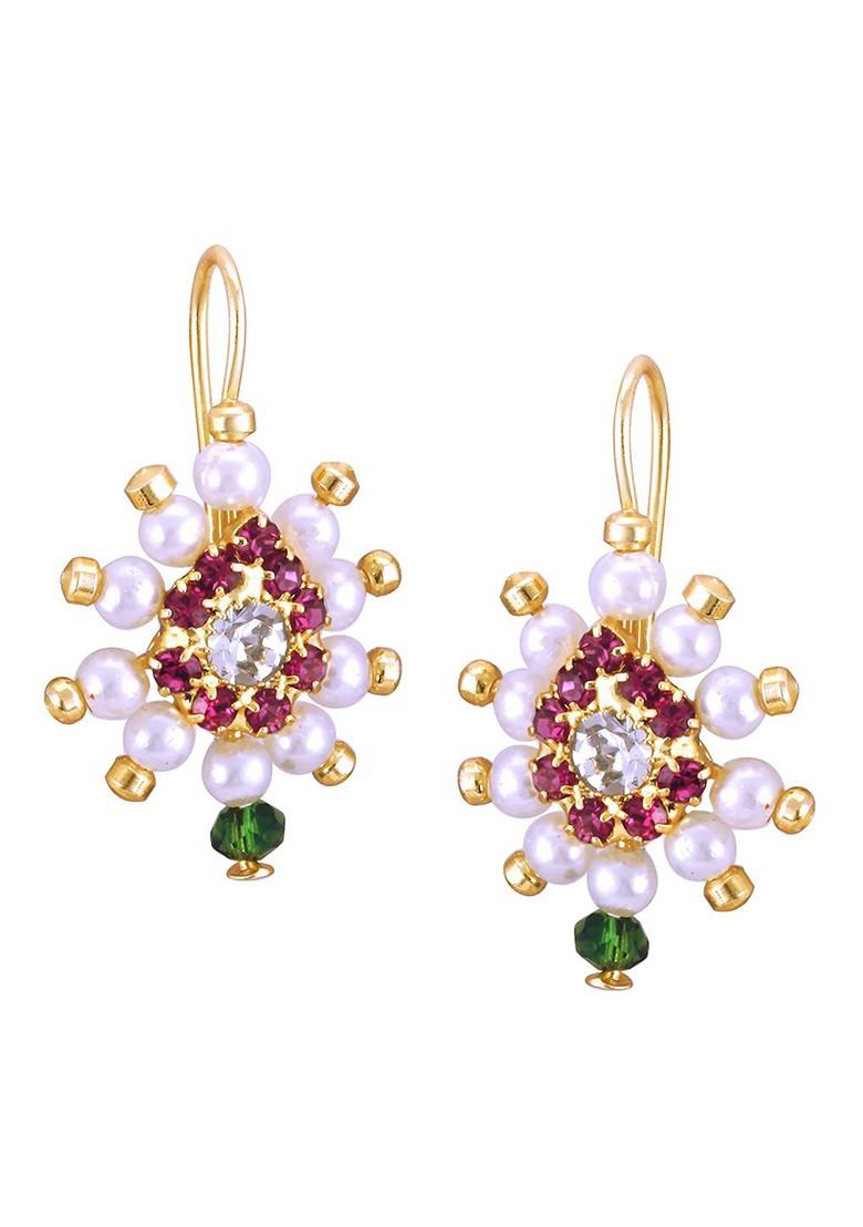 Gold Plated Cubic Zirconia Studded Contemporary Drop Earrings