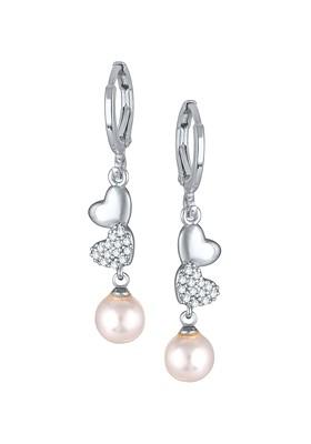 Rhodium Plated Cz Studded Contemporary Drop Earrings