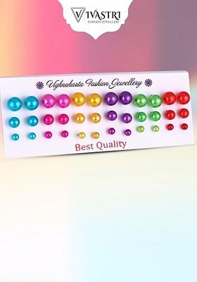 Blue Pack Of 18 Rhodium Plated Pearls Beaded Studs Earrings