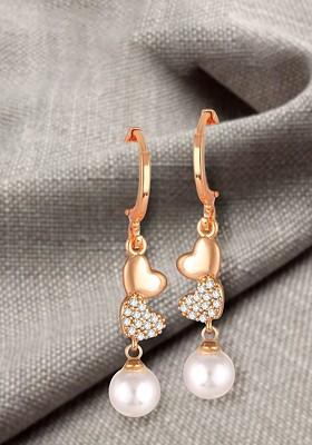 Gold Plated Cz Studded Contemporary Drop Earrings