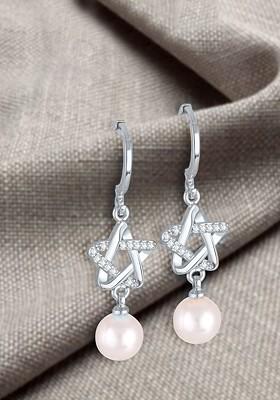 Rhodium Plated Contemporary Cubic Zirconia Drop Earring