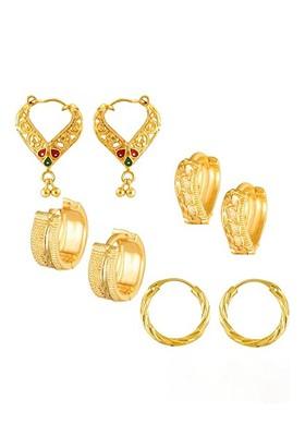 Set Of 4 Gold Plated Contemporary Hoop Earrings