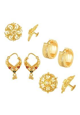 Set Of 4 Gold Plated Contemporary Hoop Earrings