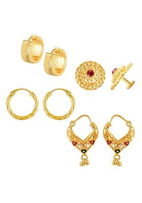 Set Of 4 Gold Plated Cubic Zirconia Contemporary Hoop Earrings