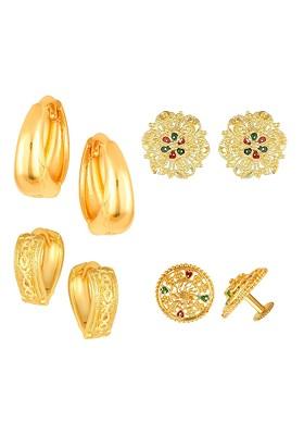 Set Of 4 Gold Plated Artificial Stones Studded Earrings