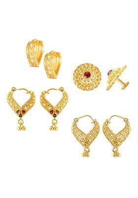 Set Of 4 Gold Plated Contemporary Hoop And Studs Earrings