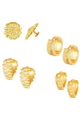 Set Of 4 Gold Plated Contemporary Hoop And Studs Earrings