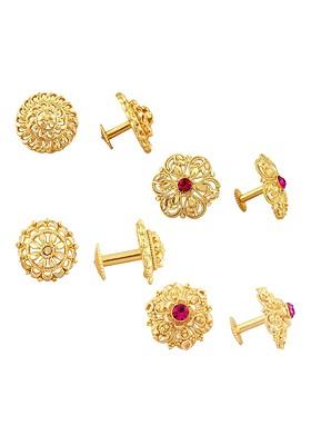 Set Of 4 Gold Plated Floral Shaped Cubic Zirconia Stone Studded Studs Earrings
