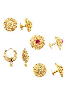 Set Of 4 Gold Plated Cubic Zirconia Stone Studded Studs And Hoop Earrings