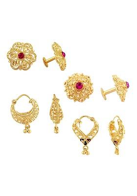 Set Of 4 Gold Plated Cubic Zirconia Stone Studded Studs And Hoop Earrings
