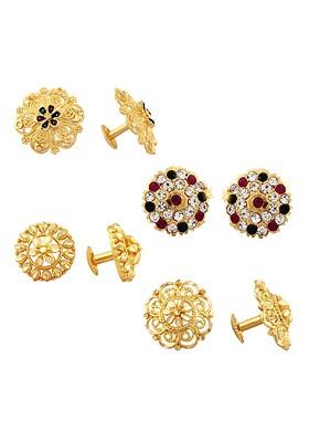 Set Of 4 Gold Plated Floral Shaped Cubic Zirconia Stone Studded Studs Earrings