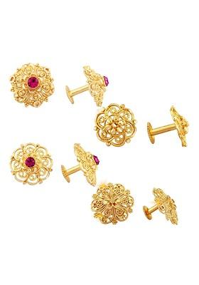 Set Of 4 Gold Plated Floral Shaped Cubic Zirconia Stone Studded Studs Earrings