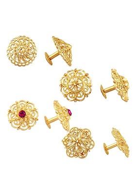 Set Of 4 Gold Plated Cubic Zirconia Studded Floral Stud Earrings