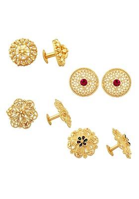 Set Of 4 Gold Plated Cubic Zirconia Studded Floral Stud Earrings