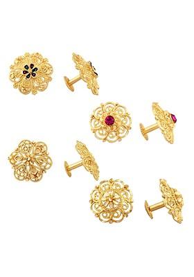 Set Of 4 Gold Plated Cubic Zirconia Studded Floral Stud Earrings