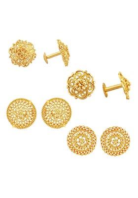 Set Of 4 Gold Plated Cubic Zirconia Floral Studs