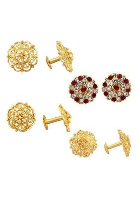 Set Of 4 Gold Plated Cubic Zirconia Floral Studs