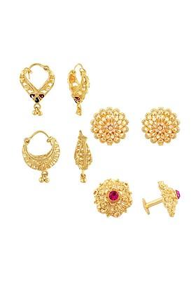 Set Of 4 Gold Plated Cubic Zirconia Floral Studs