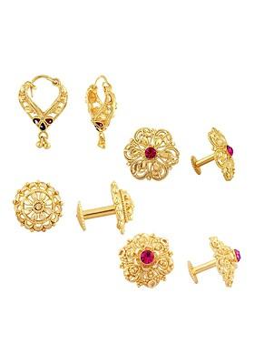 Set Of 4 Gold Plated Cubic Zirconia Floral Studs