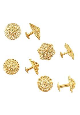 Set Of 4 Gold Plated Cubic Zirconia Floral Studs