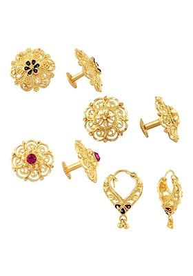 Set Of 4 Gold Plated Cubic Zirconia Floral Studs