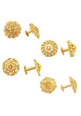 Set Of 4 Gold Plated Cubic Zirconia Floral Studs