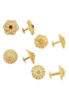 Set Of 4 Gold Plated Cubic Zirconia Floral Studs