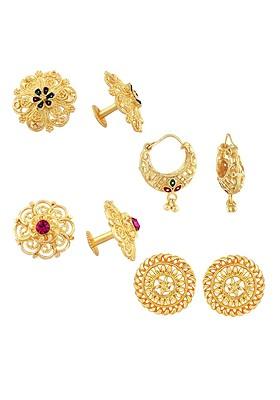 Set Of 4 Gold Plated Cubic Zirconia Floral Studs