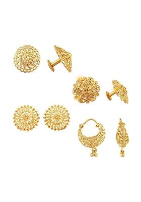 Set Of 4 Gold Plated Cubic Zirconia Floral Studs
