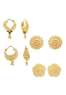 Set Of 4 Gold Plated Cubic Zirconia Floral Studs
