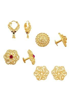 Set Of 4 Gold Plated Cubic Zirconia Floral Studs
